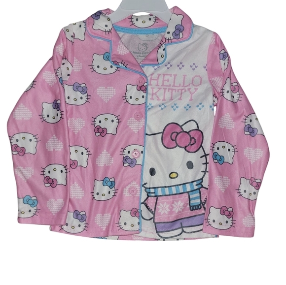 Hello Kitty Pink Kids Pajama top Button down, Long sleeve NWT Size 4 - Picture 7 of 8
